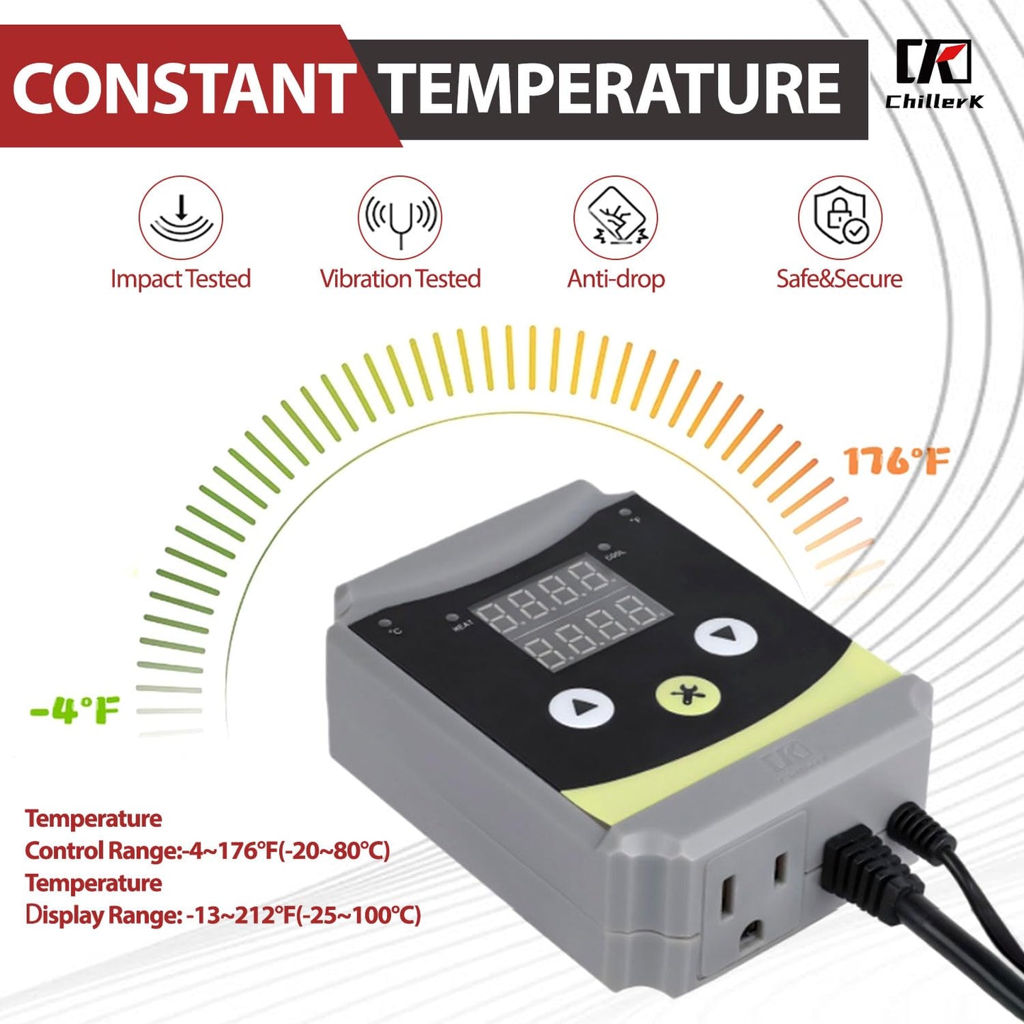 Refrigeration and Constant Temperature Control,Reptile Thermostat Temperature Controller,Digital Heat Mat for Seed Starting,Plant Germination,Incubator,Brooder, Brewing,Cooling Devices,-4-176°F,1000W