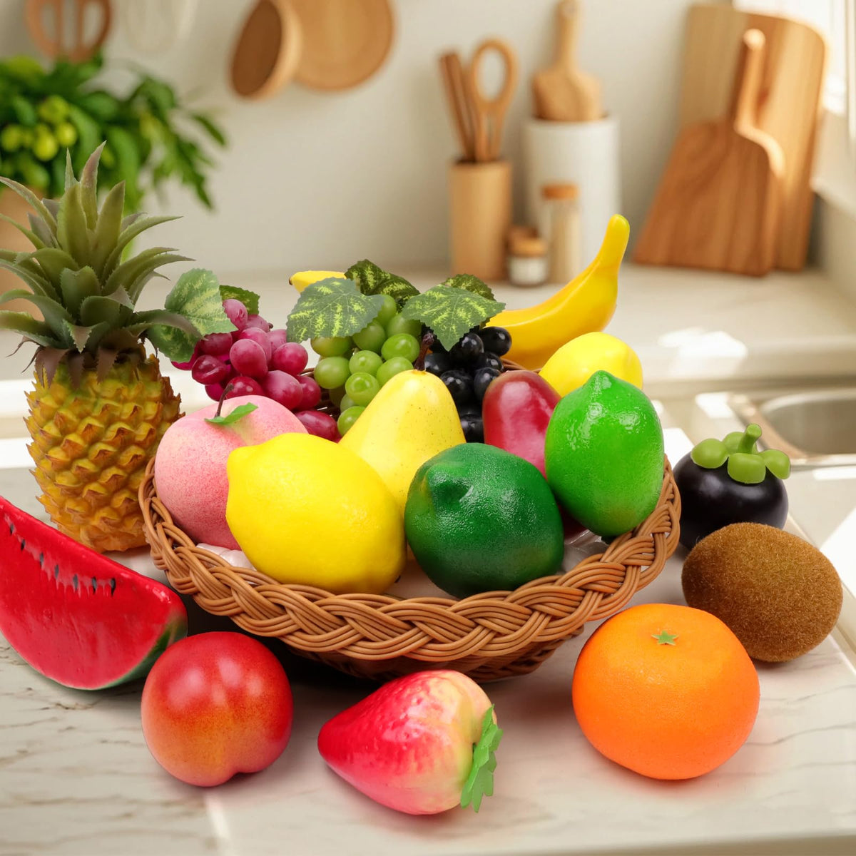 Meiwlong 18 Pcs Lifelike Plastic Artificial Fruit for Decoration