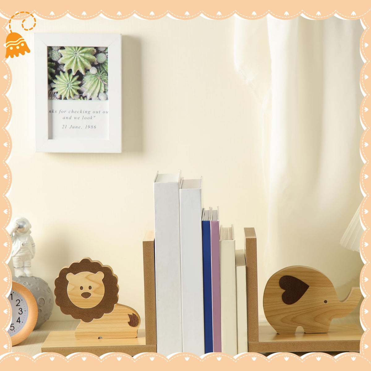 Harloon 2 Pcs Animal Bookends Wooden Cute Safari Decor, Lion Elephant