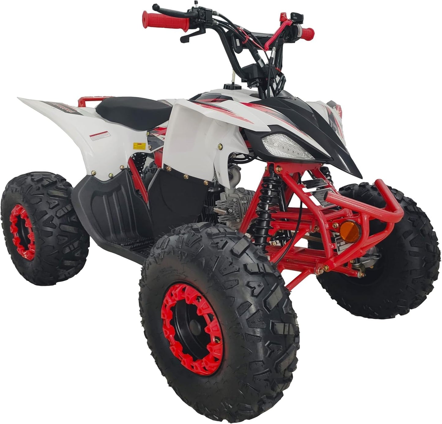 HHH 125cc ATV Fully Automatic Youth Sports ATV Gas Four Wheeler Quad with Reverse, LED Lights and Big Tires (Black-Red)