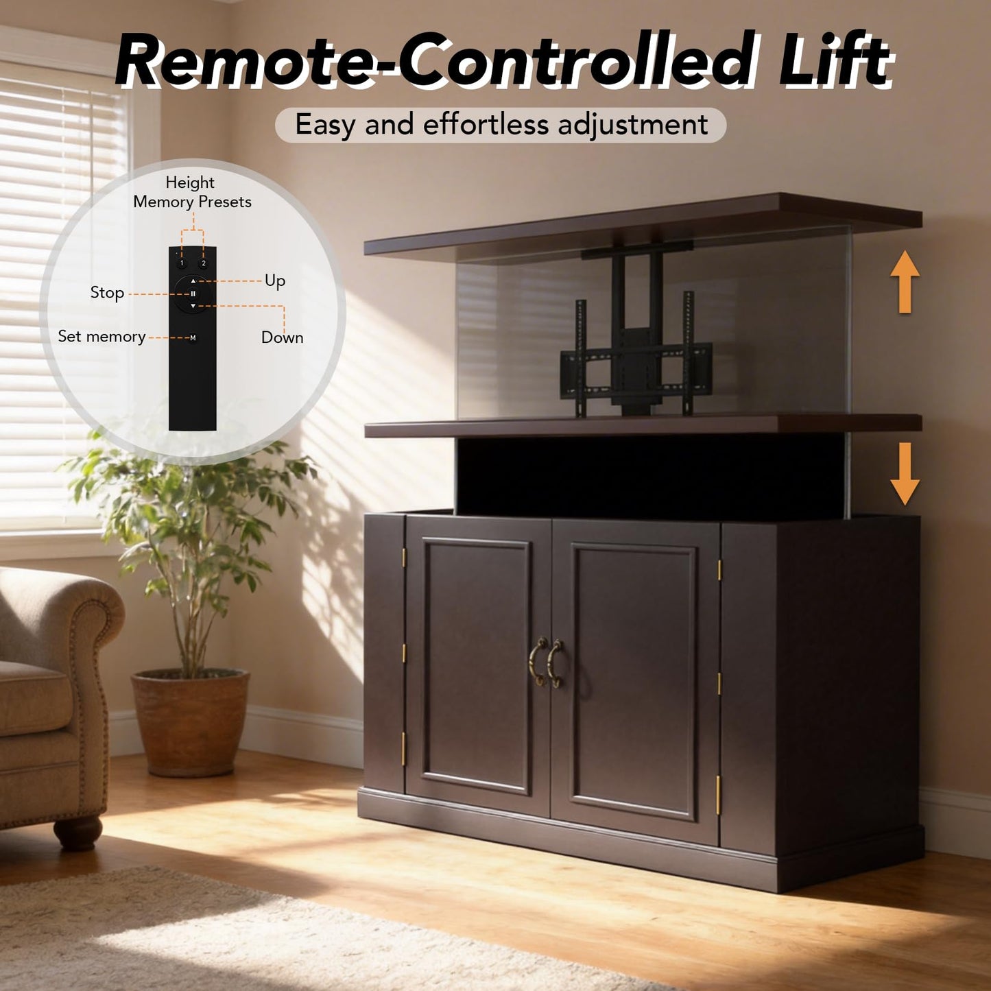 TV Lift Cabinet for 32-50” TVs, Hidden Motorized Indoor/Outdoor TV Cabinet with Remote Control, Lifting Indoor TV Stand with Motorized Vertical Stand Lift，End of Bed TV Stand