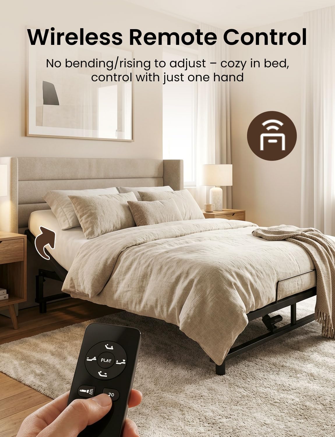 Feetice King Size Adjustable Bed Frame with Wireless Remote, Black