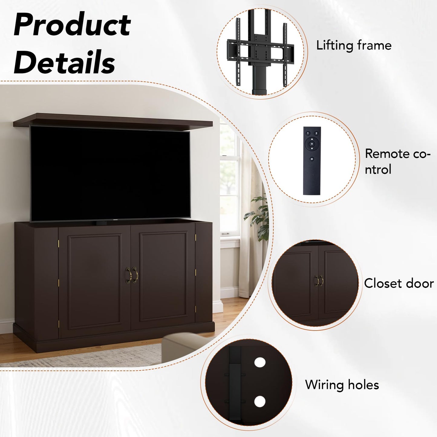 TV Lift Cabinet for 32-50” TVs, Hidden Motorized Indoor/Outdoor TV Cabinet with Remote Control, Lifting Indoor TV Stand with Motorized Vertical Stand Lift，End of Bed TV Stand