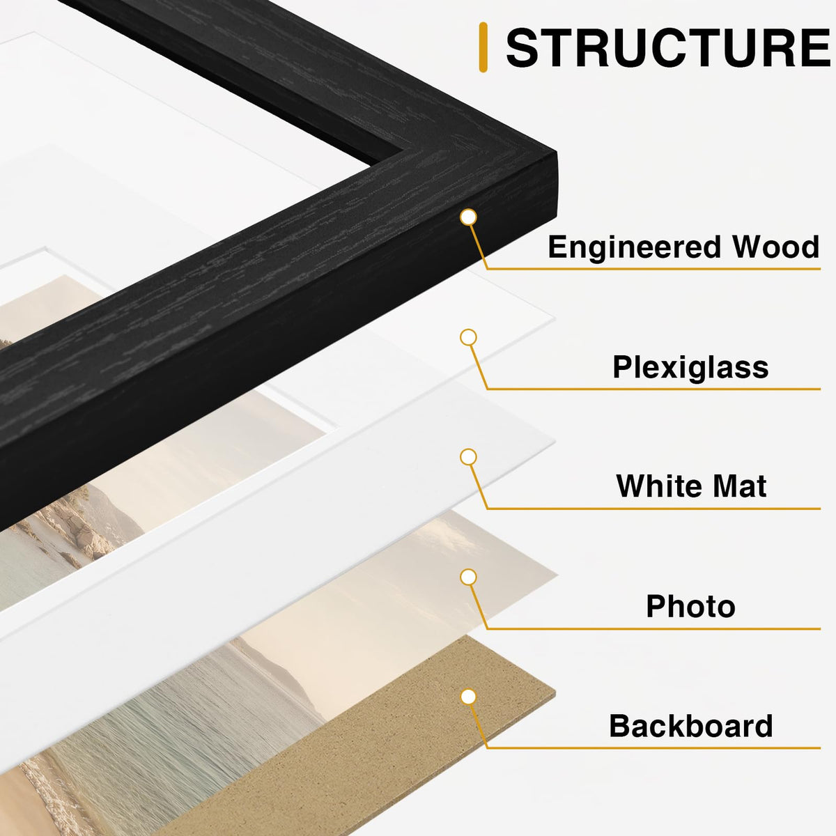 Vittanly 5x7 Picture Frame Set of 12 for Wall or Tabletop Display, Black
