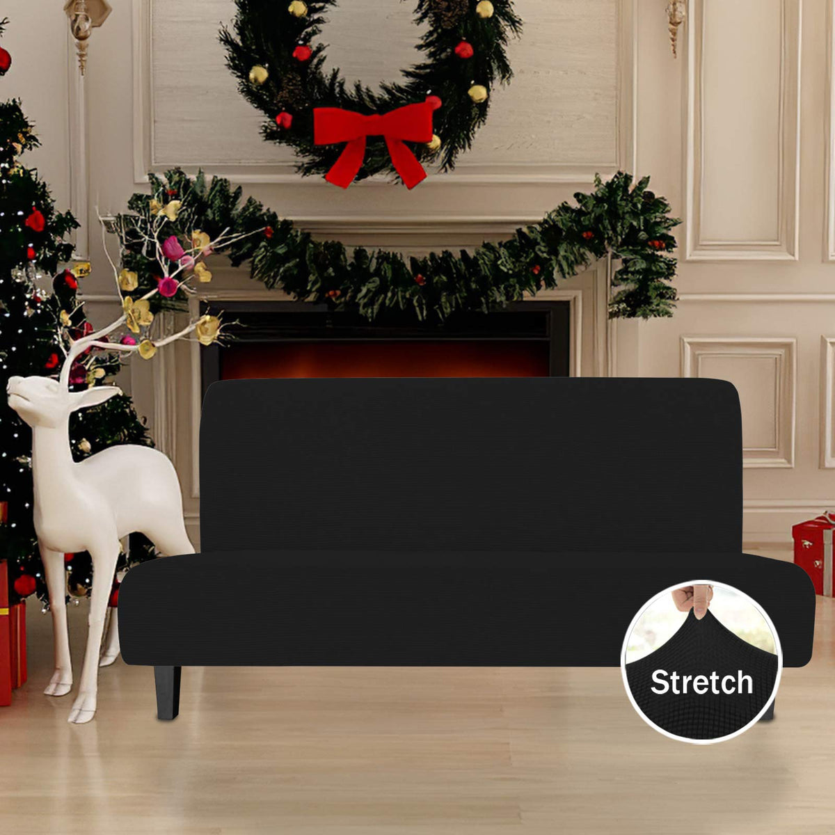 Easy-Going Stretch Large Futon Slipcover Armless Futon Cover Black