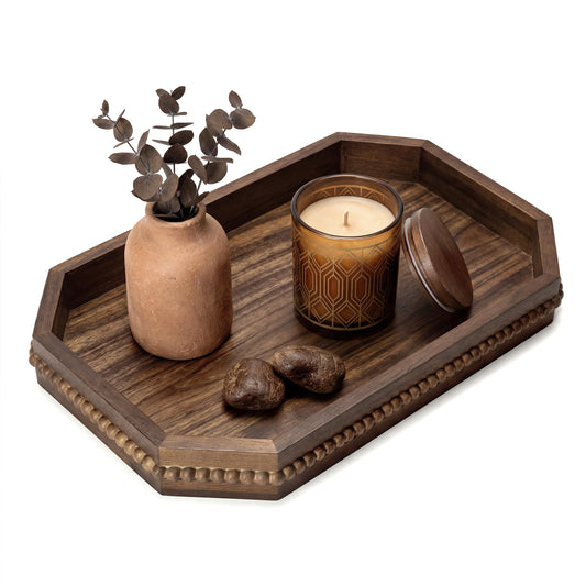 EOSAHR Acacia Wood Decorative Tray: Serving Tray for Table Decor,Dark Brown