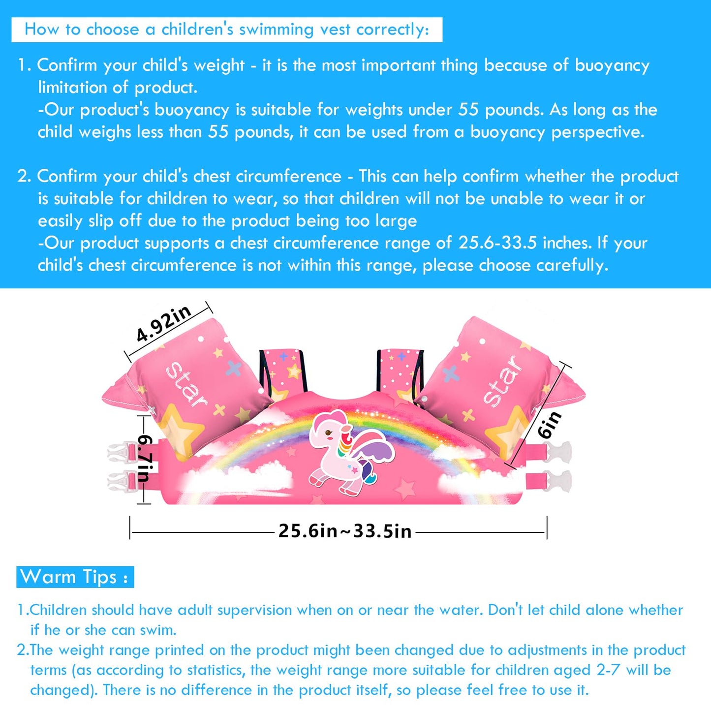 Chriffer Kids Swim Vest Life Jacket for 30-55 Pounds Boys and Girls, Toddler Floaties with Shoulder Harness Arm Wings for 2,3,4,5,6,7 Years Old Baby