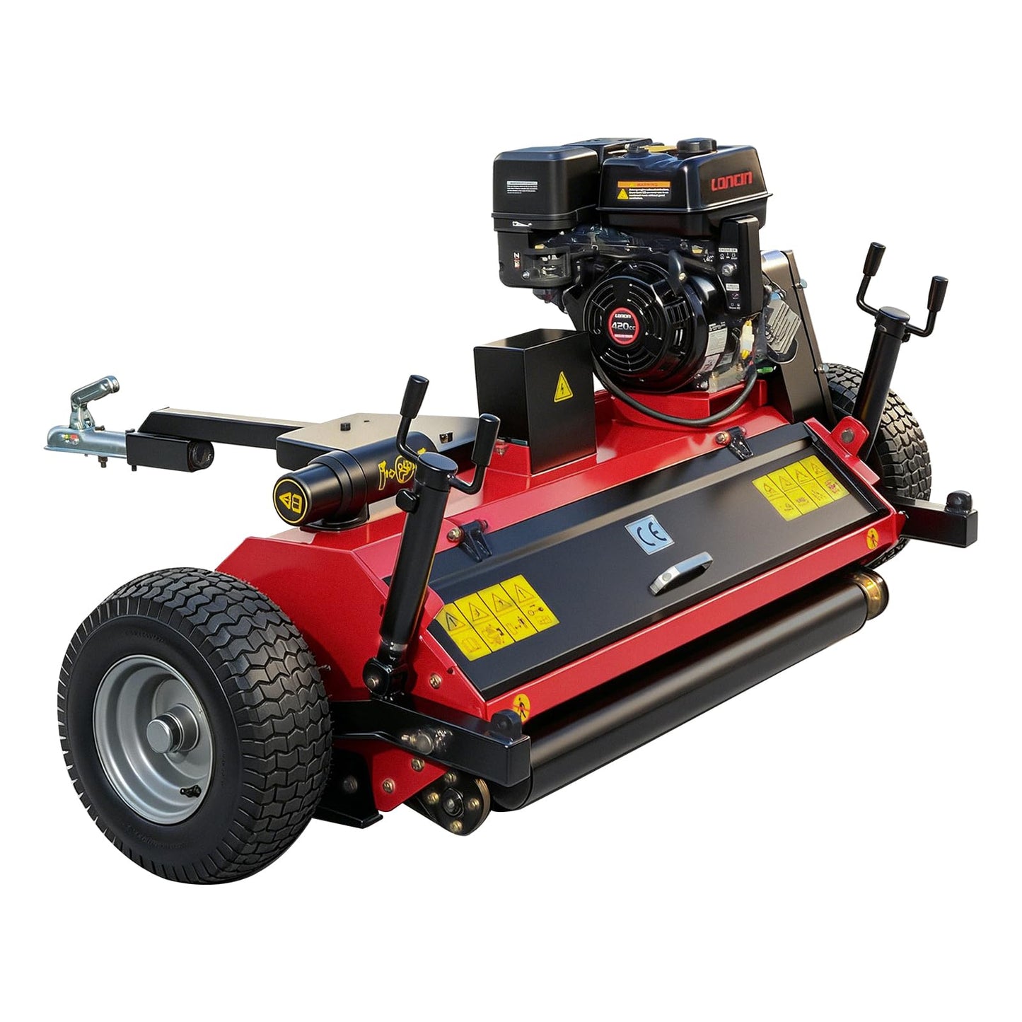 GIYI 47.24" Tow-Behind ATV Offset Flail Mower, 15HP 420cc E-Start Gas Engine Powered, All Terrain Weed Whacker Brush Cutter for Garden, Hillside, Farm, Orchard & Heavy Grass