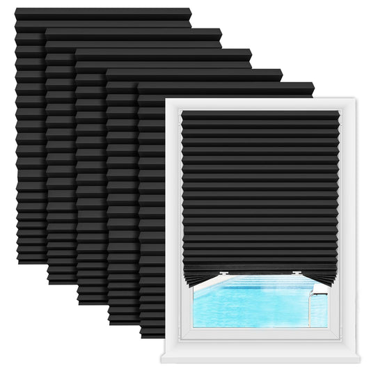 Zipcase 6 Pack Window Blackout Shades, 100% Shading Cordless Light Filtering Pleated Paper Shades, 36 in x 72 in(Fits Windows 19”- 36”), Black