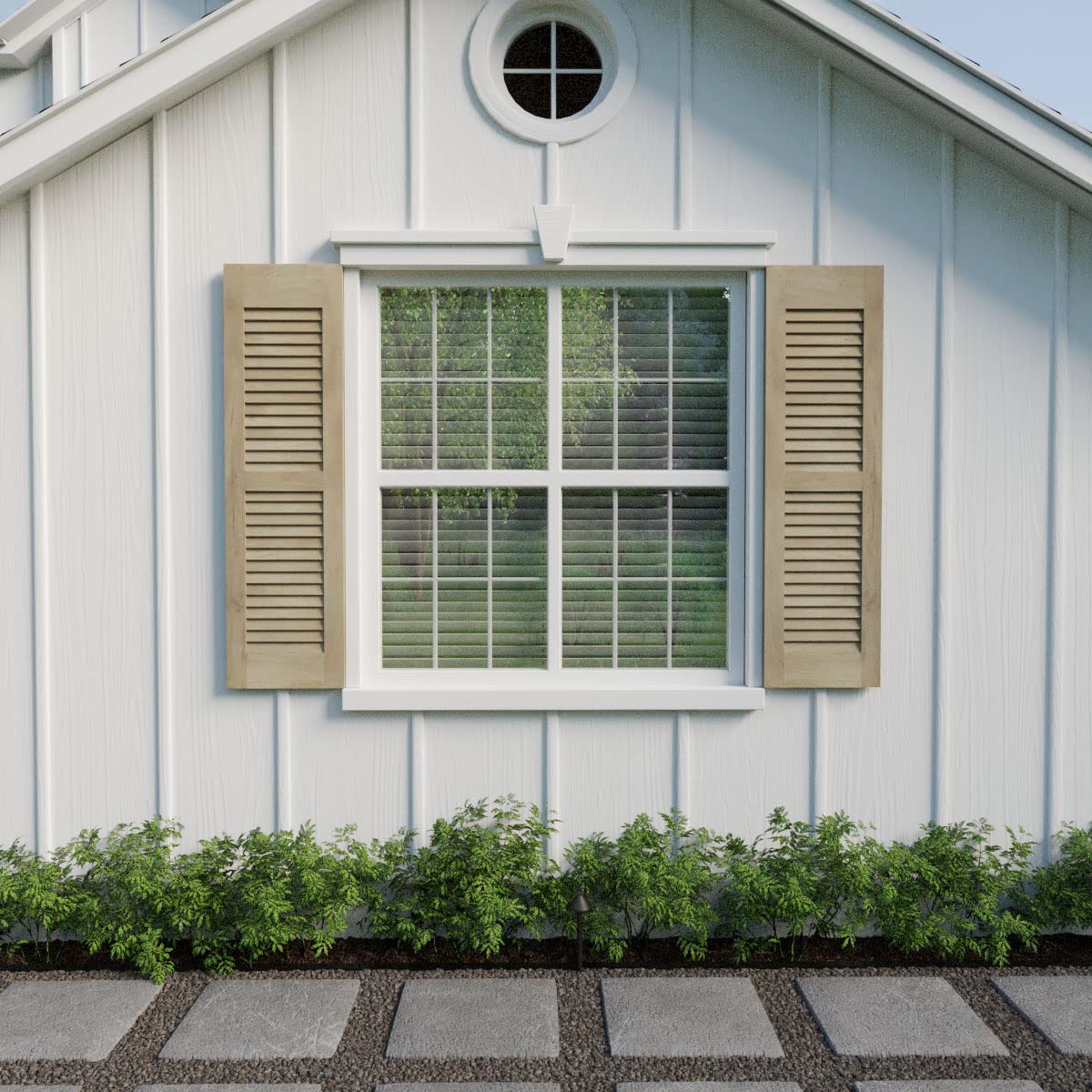 12"W x 35"H Americraft Two Equal Louver Exterior Real Wood Shutters (Per Pair), Unfinished