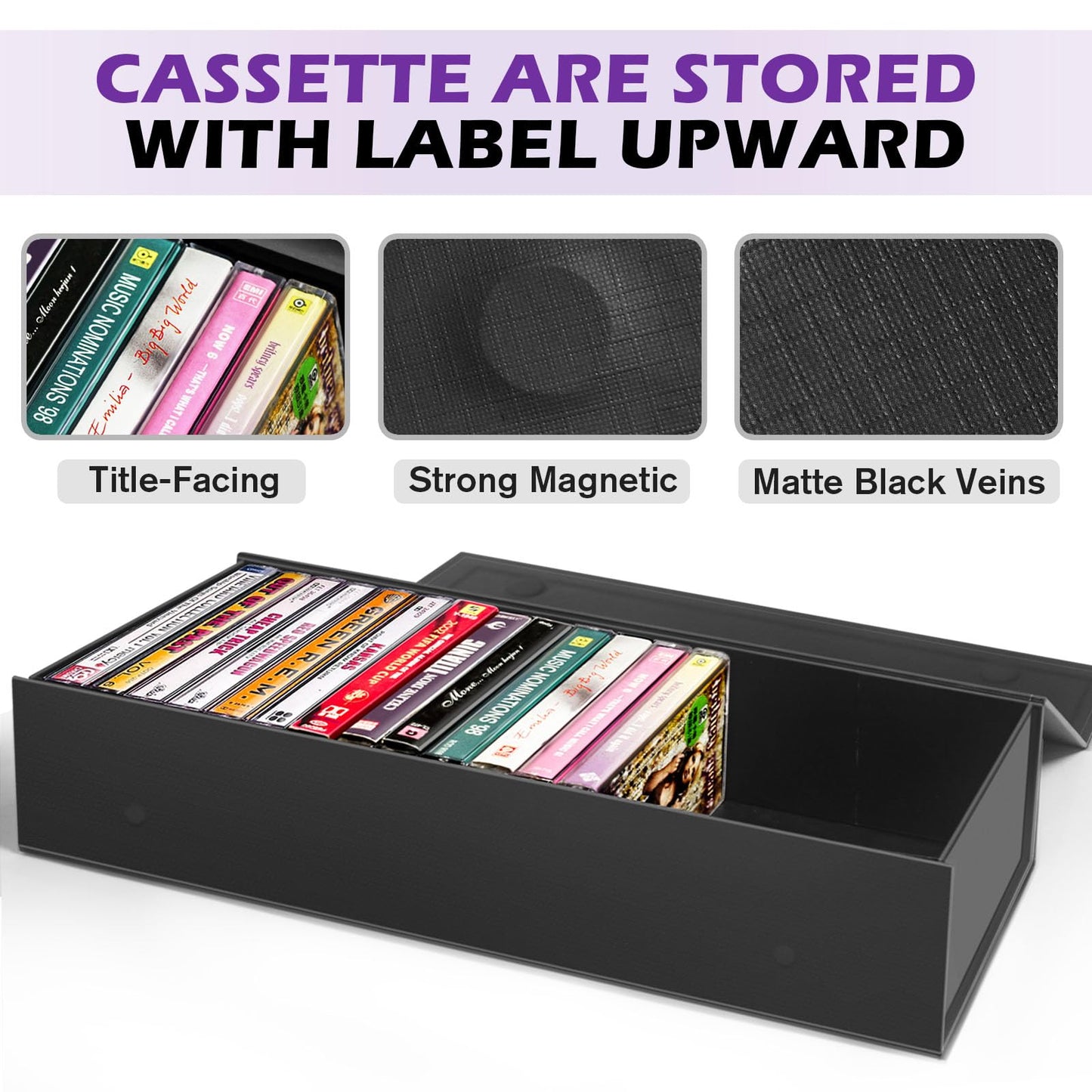 3 Pack Cassette Tape Storage Box, Tape Holder Store 60 Cassette Cases, Media Storage Organizer