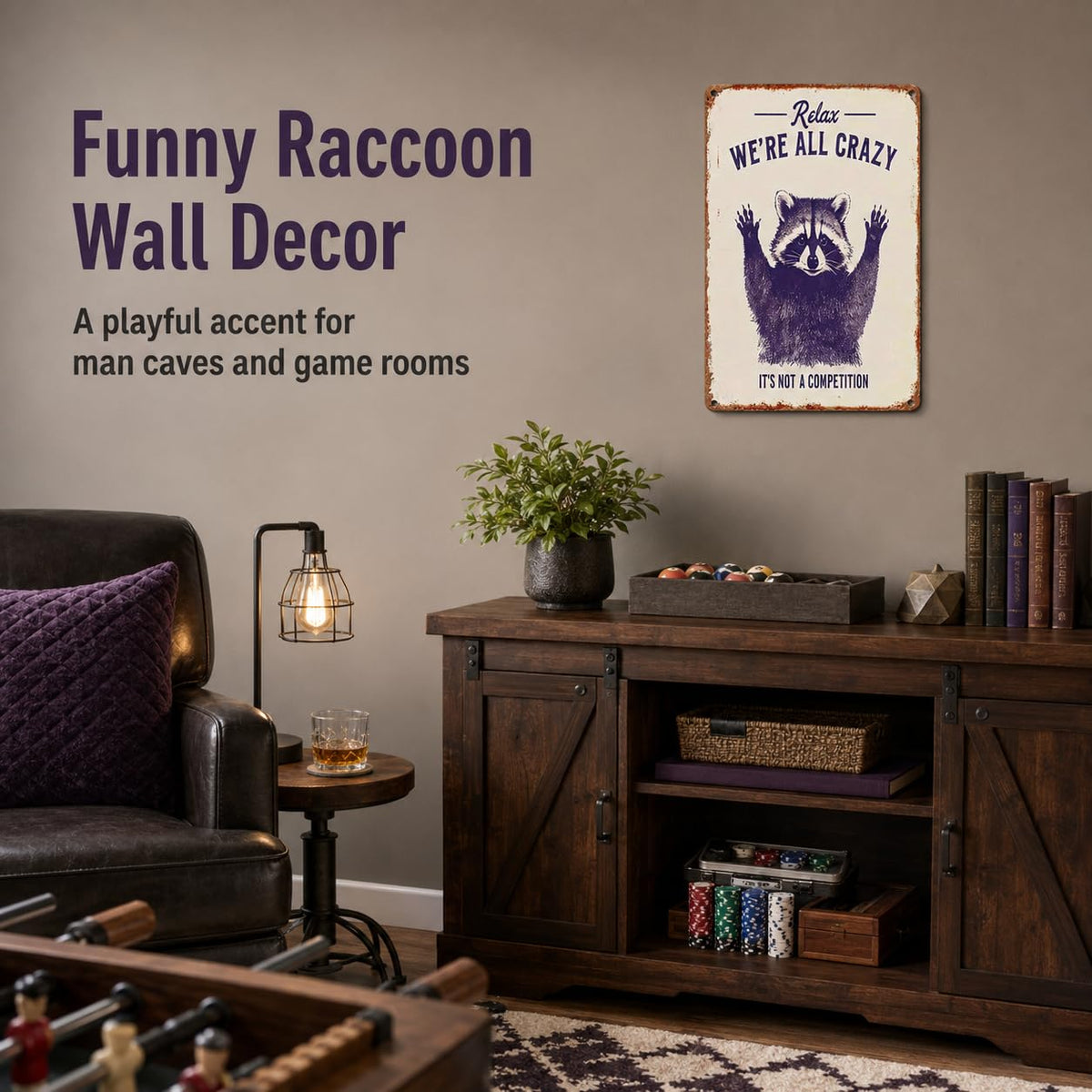 Relax We're All Crazy Raccoon Metal Sign 8x12 Inch, Funny Garage Decor
