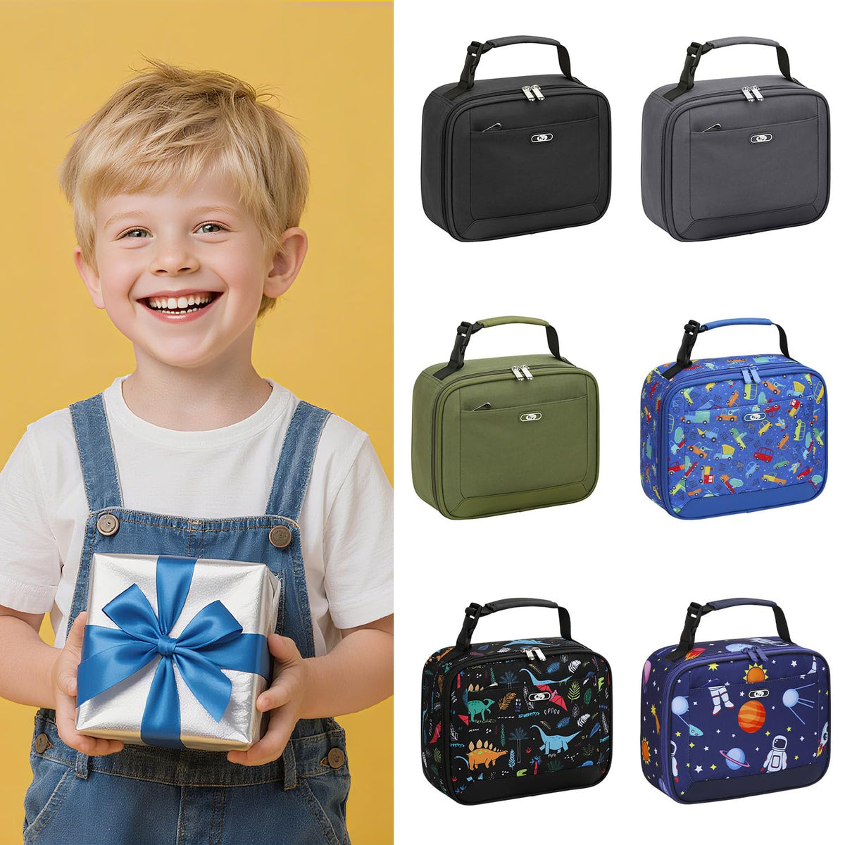 Tenot Lunch Box Kids Insulated Lunch Tote Bag Black