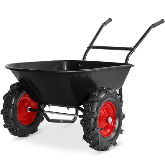 Best Choice Products Dual-Wheel Wheelbarrow Garden Cart - 500 lb Capacity, Extra-Large Wheels, Built-in Stand, for Yard, Garden & Landscaping - Black