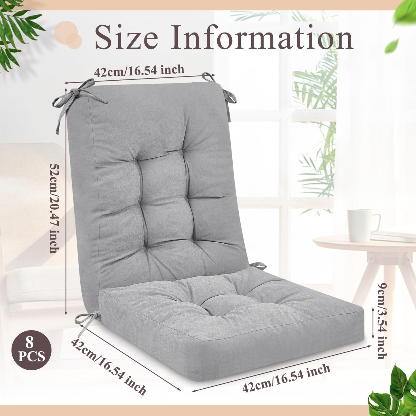 Juexica 4 Sets Outdoor Patio Chair Cushions Seat High Back Tufted Pillow Replacement Rocking Chair Cushions Pads for Patio Summer Seasonal Indoor Home Office(17 x 17 Inch,Gray)
