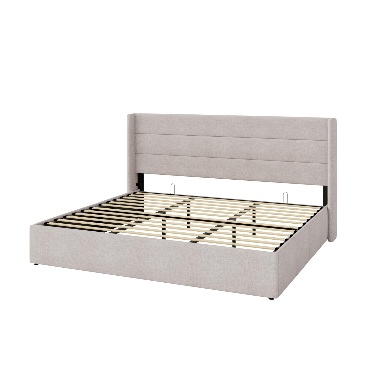 Allewie King Size Lift Up Hydraulic Storage Bed Frame Light Beige