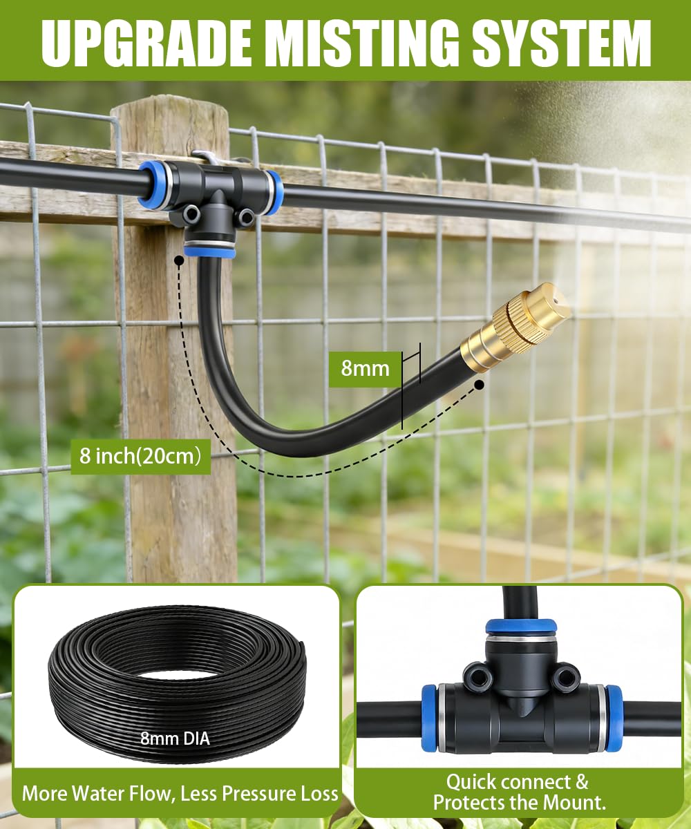 80FT 5/16" Misting Irrigation System for Garden with 30 Adjustable Nozzles