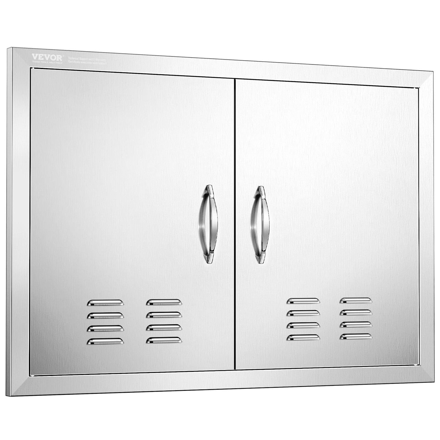 VEVOR Outdoor Kitchen Doors, 30W x 21H Inch, 304 Stainless Steel Double Doors with Vents, BBQ Access Door with 2 Detachable Handles and 6 Hooks, for BBQ Island