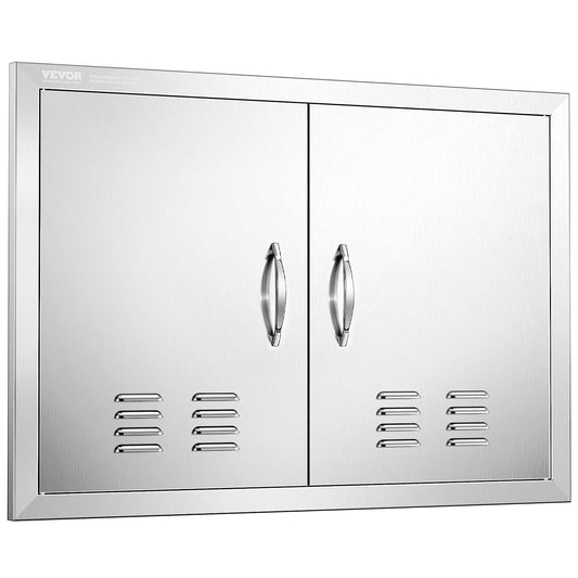 VEVOR Outdoor Kitchen Doors, 30W x 21H Inch, 304 Stainless Steel Double Doors with Vents, BBQ Access Door with 2 Detachable Handles and 6 Hooks, for BBQ Island