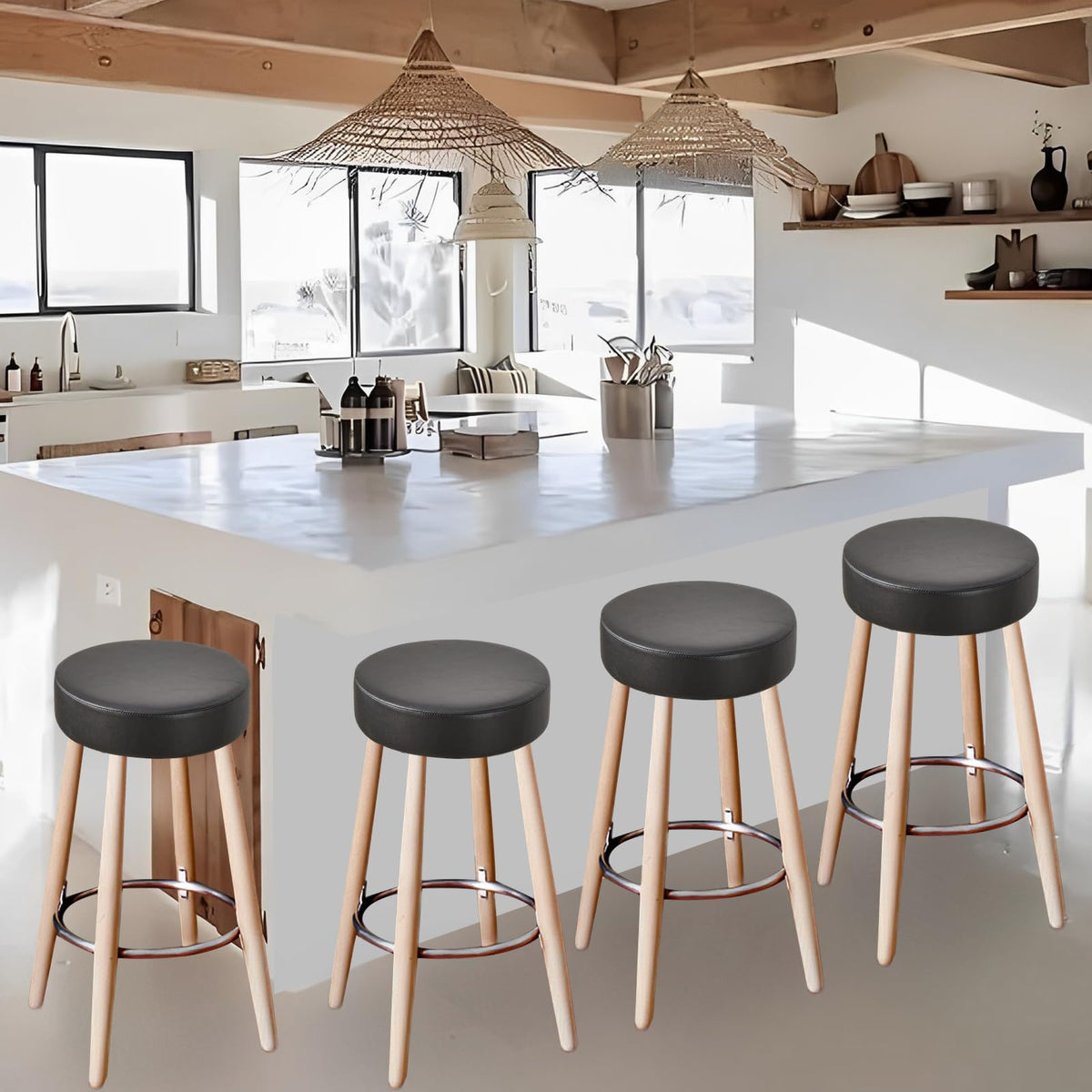 FUANGUI Bar Stool Covers Round Set of 2, Waterproof PU Slipcover