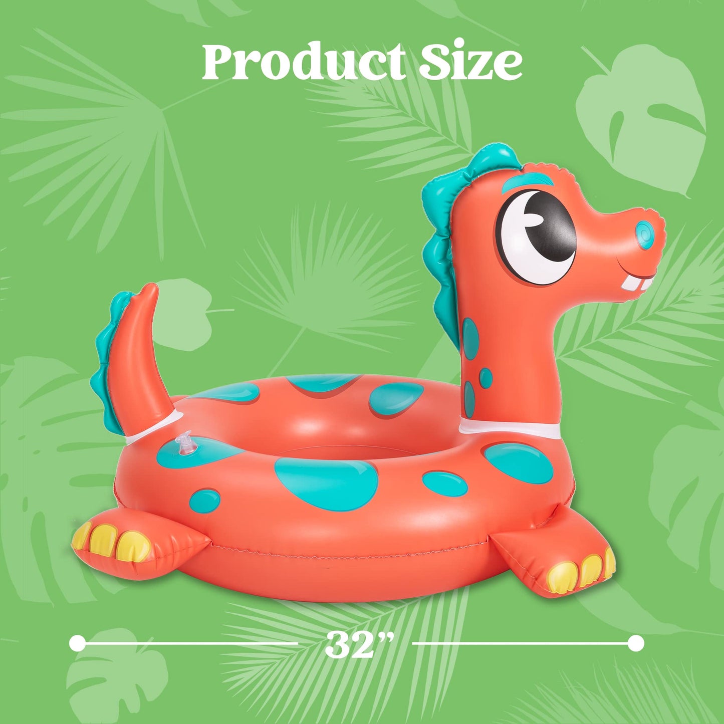 SLOOSH 3-Pack Inflatable Pool Tubes Floats - Dinosaur & Sea Turtle & Dolphin Swimming Rings for Kids Toddler, Pool Beach Water Float Party in Summer Decorations 32"