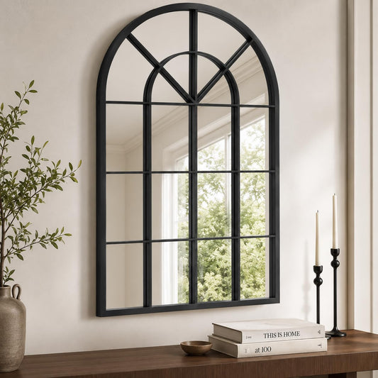 NXHOME Black Arched Window Mirror 24x40 Inch, Metal Framed Wall Mirror for Living Room, Dining Room Decor - Elegant Decorative Wall Mounted Mirror for Fireplace, Entryway, Bedroom
