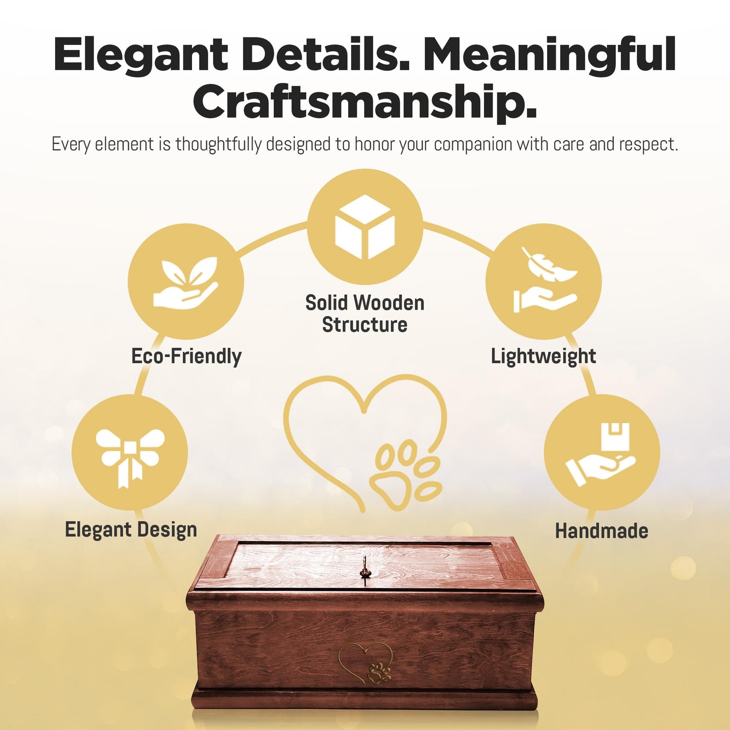 INTERWOOD Solid Wood Pet Casket - Natural Biodegradable Burial Coffin for Dogs & Cats, Handcrafted Hardwood Memorial Box with Secure Handles, Large 32 x 16 x 11 in Interior