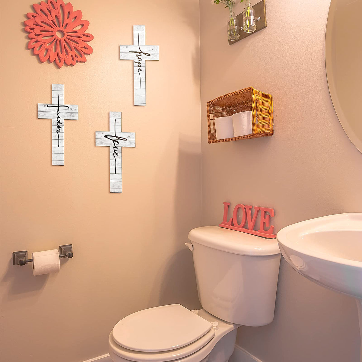 Jetec 3 Pcs Easter Faith Love Hope Cross Sign Crosses Wall Decor,White