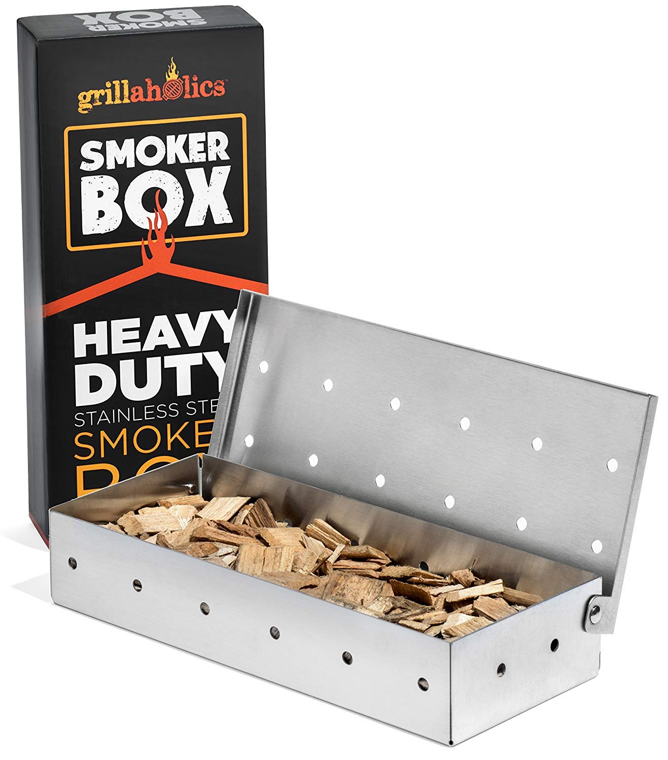 Grillaholics Smoker Box for Gas & Charcoal Grills – Large Stainless Steel Wood Chip Container for Smoking Meat – Grilling Accessories for BBQ Lovers – Grilling Gift for Men