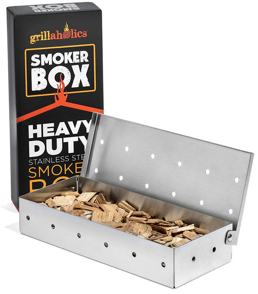 Grillaholics Smoker Box for Gas & Charcoal Grills – Large Stainless Steel Wood Chip Container for Smoking Meat – Grilling Accessories for BBQ Lovers – Grilling Gift for Men