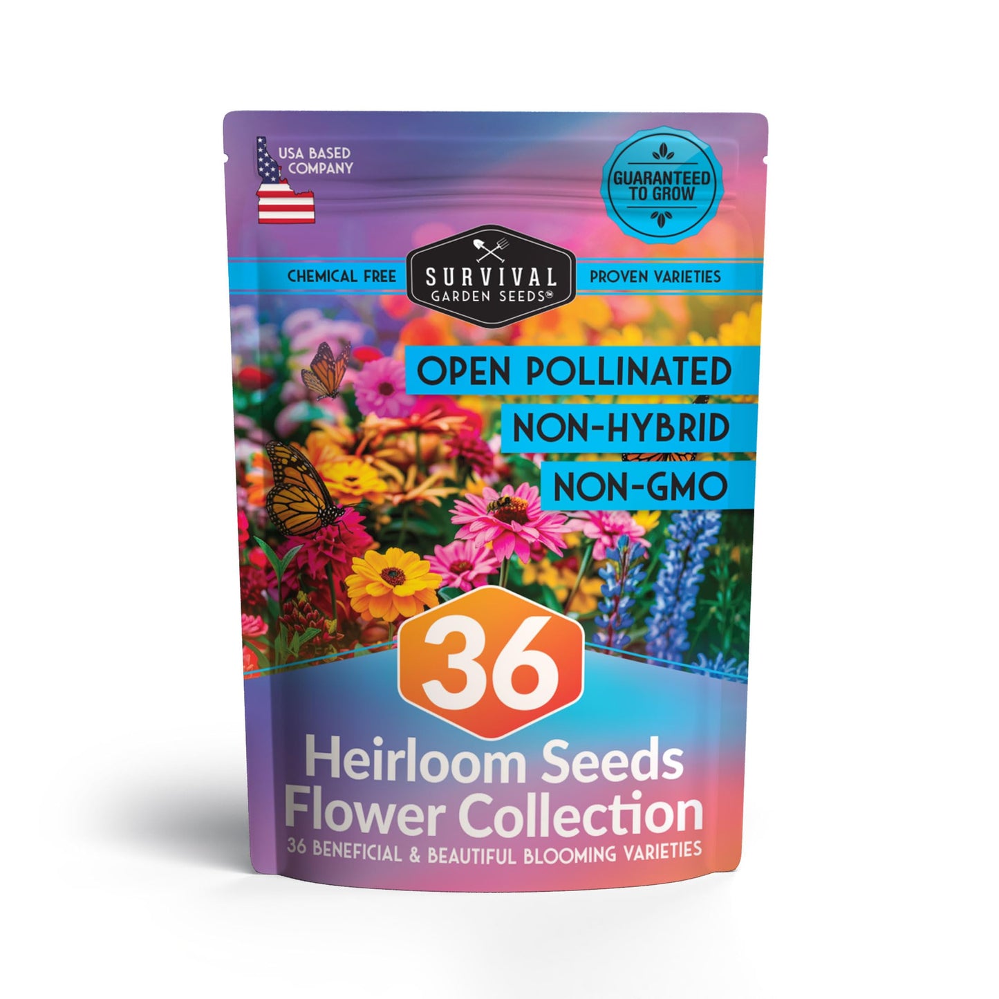 Flower Seeds Garden Kit - 36 Packs of Annual & Perennial Flowers for Planting – with Wildflowers for Pollinators, Bees, Butterflies | Heirloom Non-GMO Seed Starter Pack – Survival Garden Seeds
