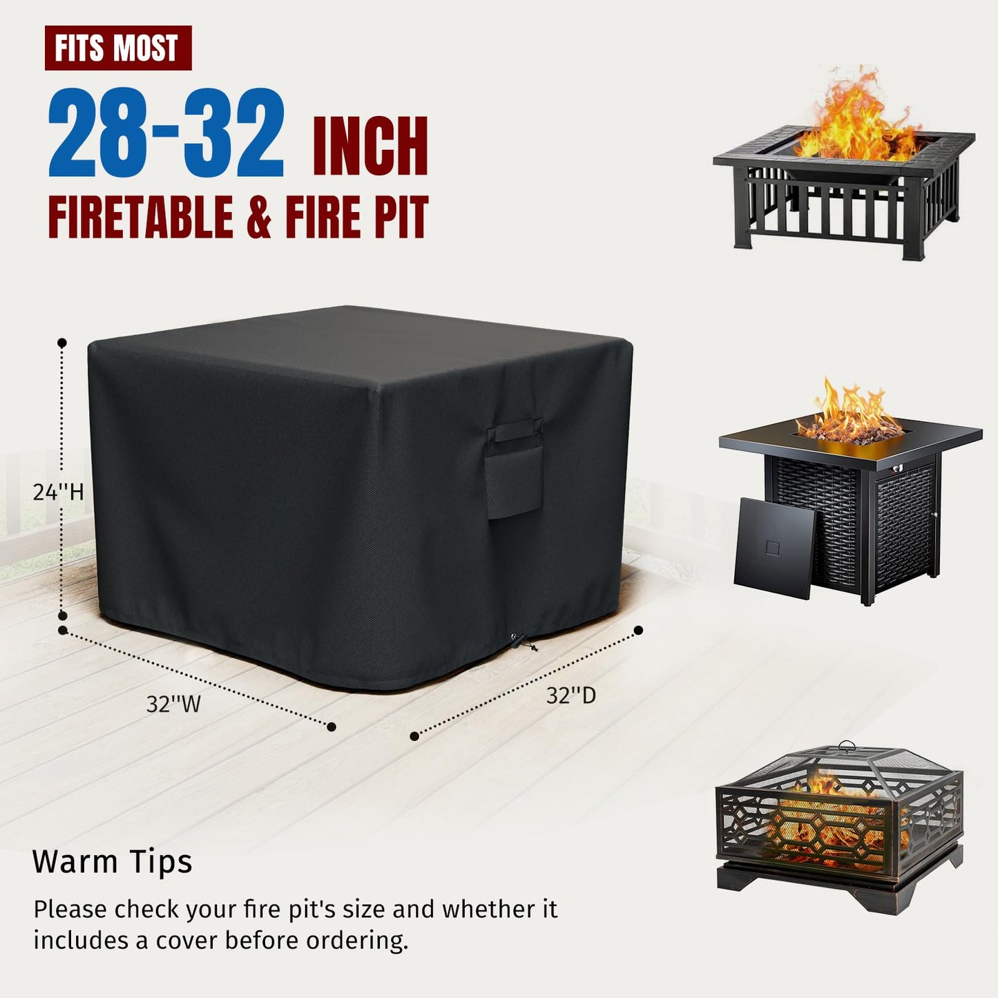 SHINESTAR Fire Pit Cover Square for 28"-32", 600D Heavy Duty