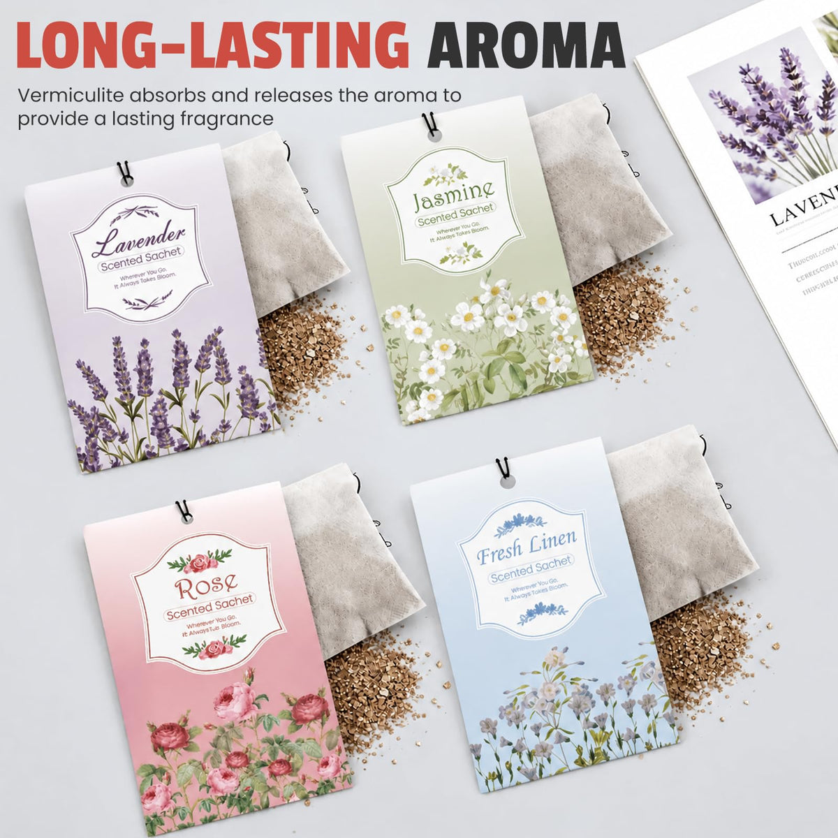 FURWEY 16 Packs Linen, Jasmine, Rose and Lavender Scented Sachets