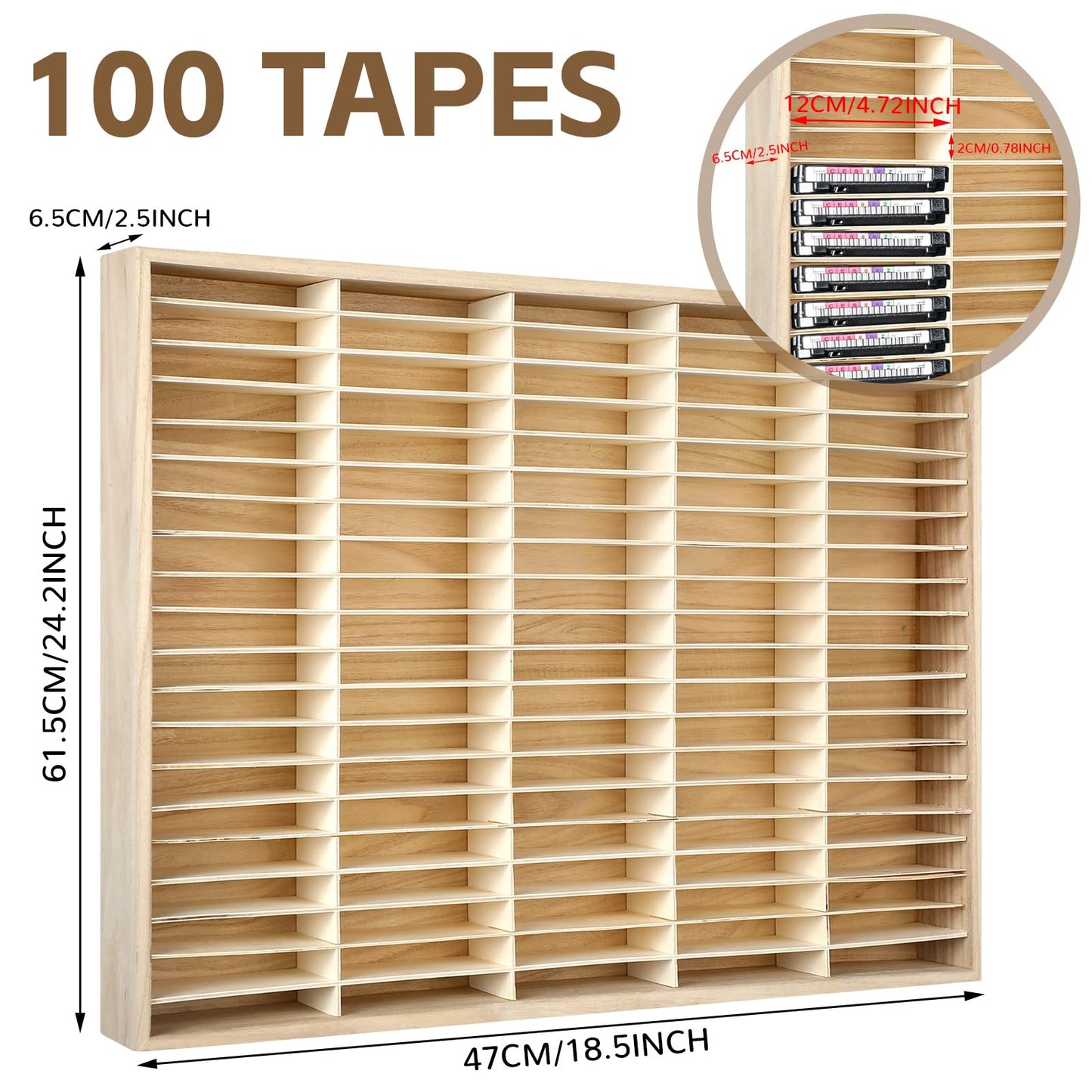 Marsui 100 Slot Wooden Cassette Tape Storage Organizer Rack Audio, Wood
