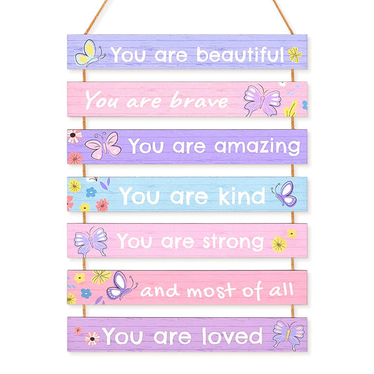 Girls Room Decor Colorful Inspirational Wall Plaque Set for Kids Bedroom
