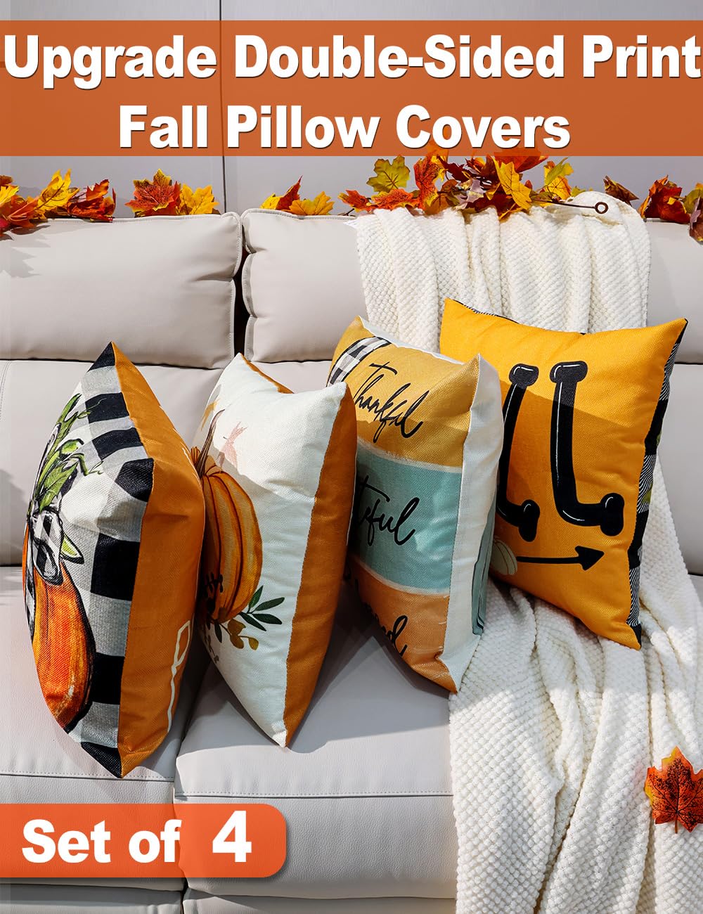 multiwins Fall Pillow Covers 16x16 4Pcs Double-Sided Print for Home Decor