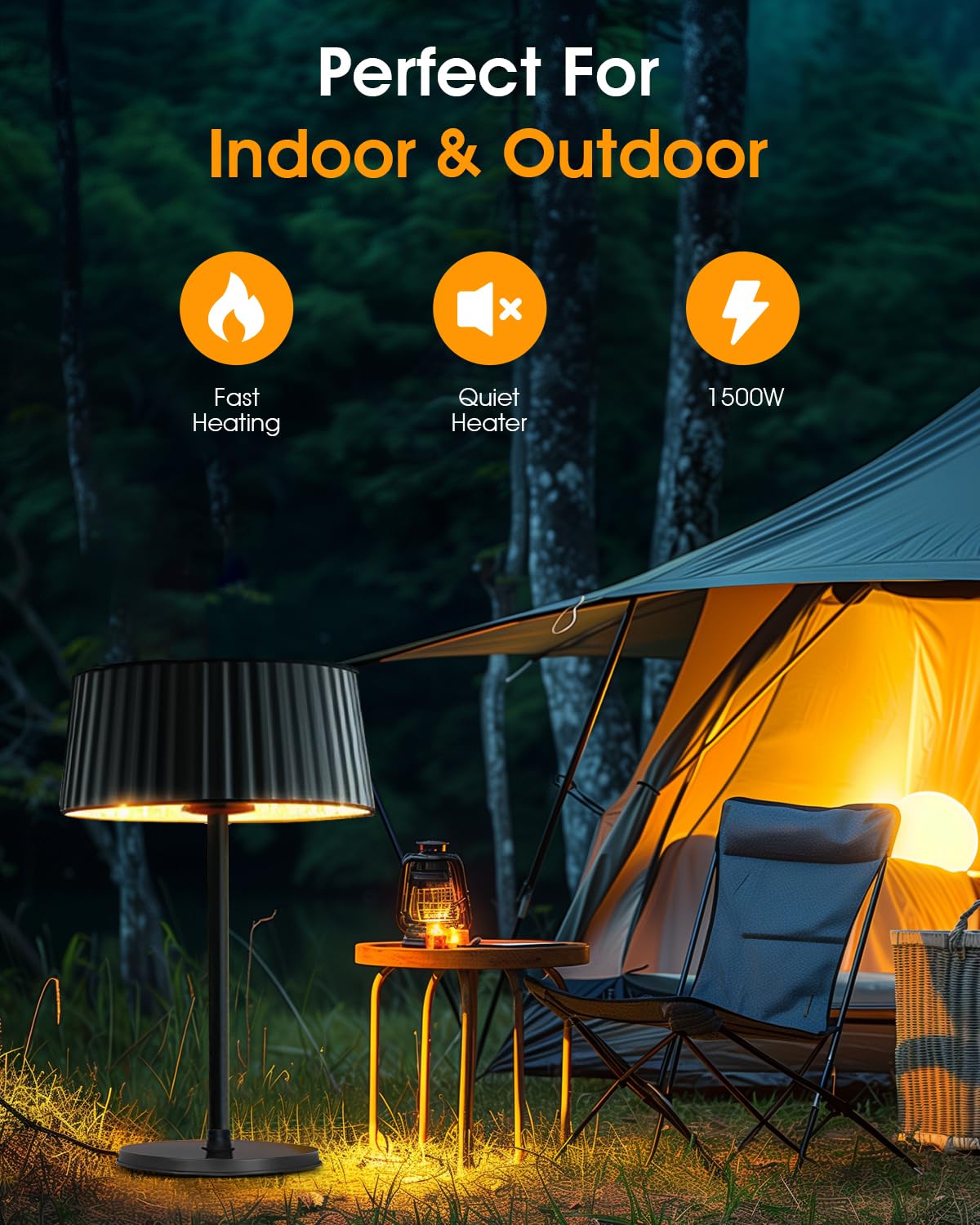 Cobuy Electric Outdoor Heater for Patio, 1500W Infrared Heater for Indoor & Outdoor, IP55 Waterproof, Fast Heating, Tip-Over Protection, Perfect for Garden, Balcony, Garage (black, tabletop)