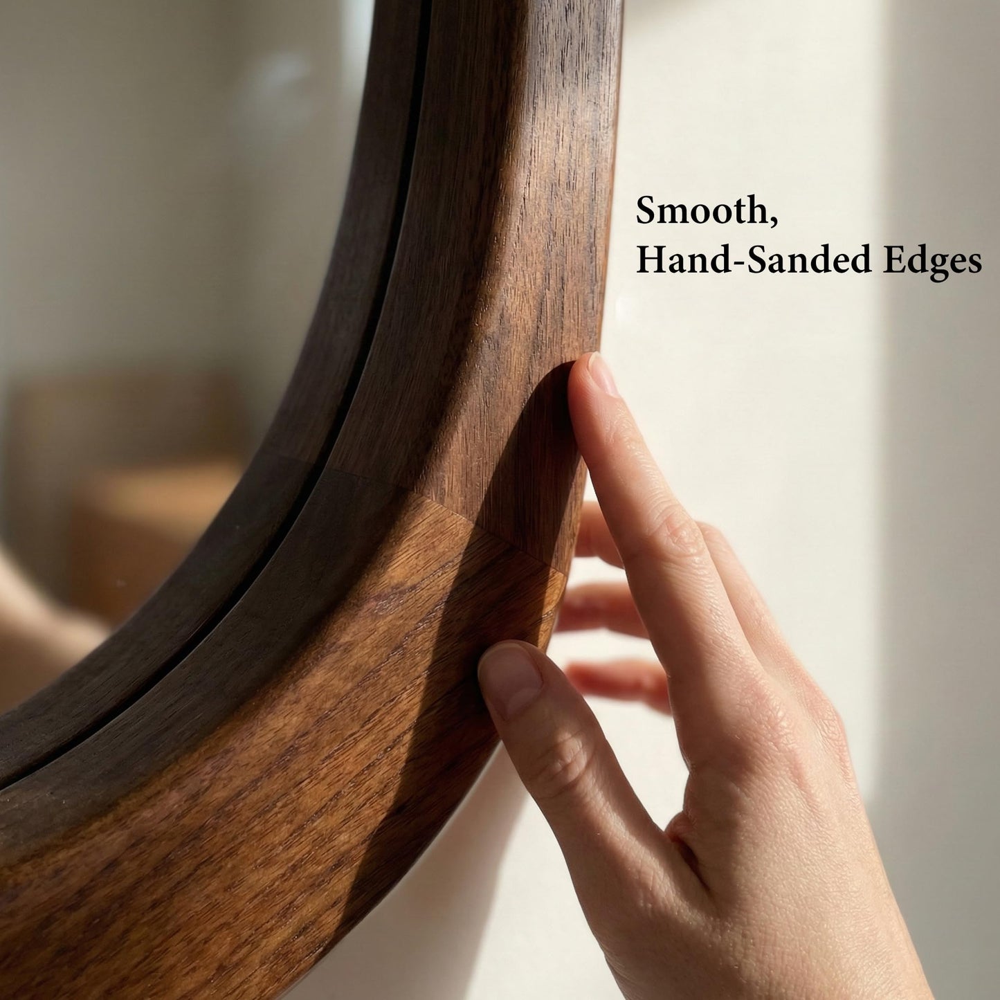 Pocetry Solid Wood 30"x20" Irregular Asymmetrical Wall Mirror, Japandi Boho Mid-Century Modern Decorative Accent Mirror, Small Organic Shaped Wooden Wall-Mounted Mirror, Dark Walnut