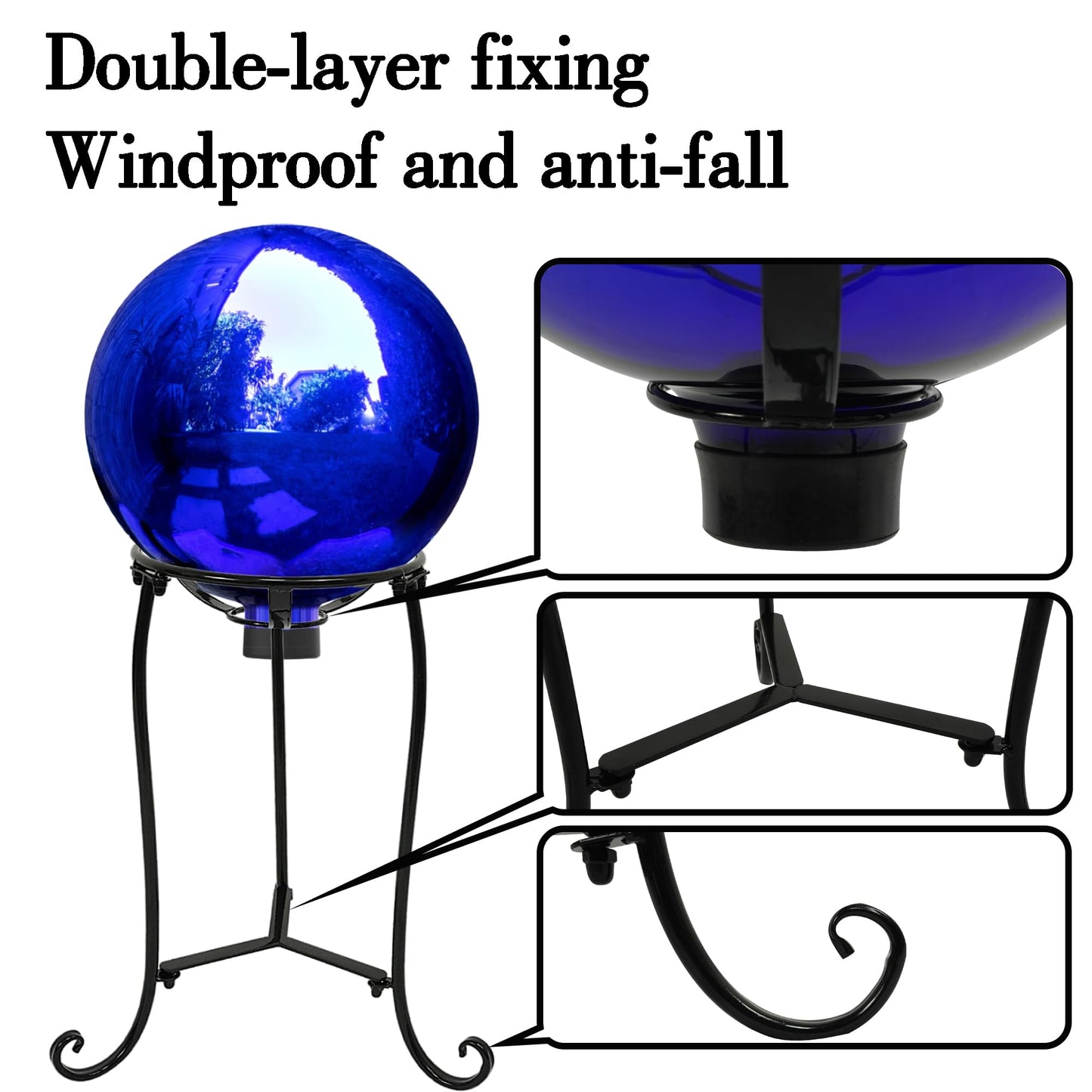 Polyjkl 16" Tall Gazing Ball Stand for 10-12 inch Balls, Black Metal Gazing Globe Display Holder Stands for Outdoor Garden Clearance, 9" L x 9" W x 16" H