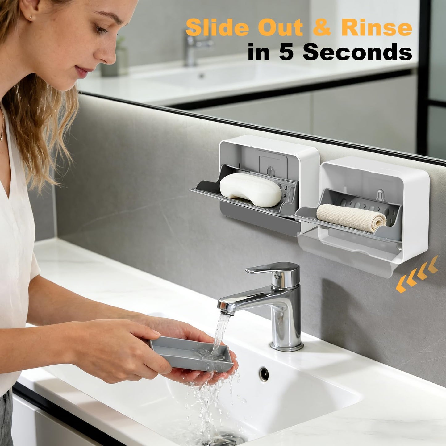 Strong Suction Cup Wall-Mounted Soap Dish Holder, 2-Layer Draining Tray with Removable Container, Keeps Soap Dry for Bathroom, Shower, Sink, Kitchen- Space Saver (Grey-Single Compartment)