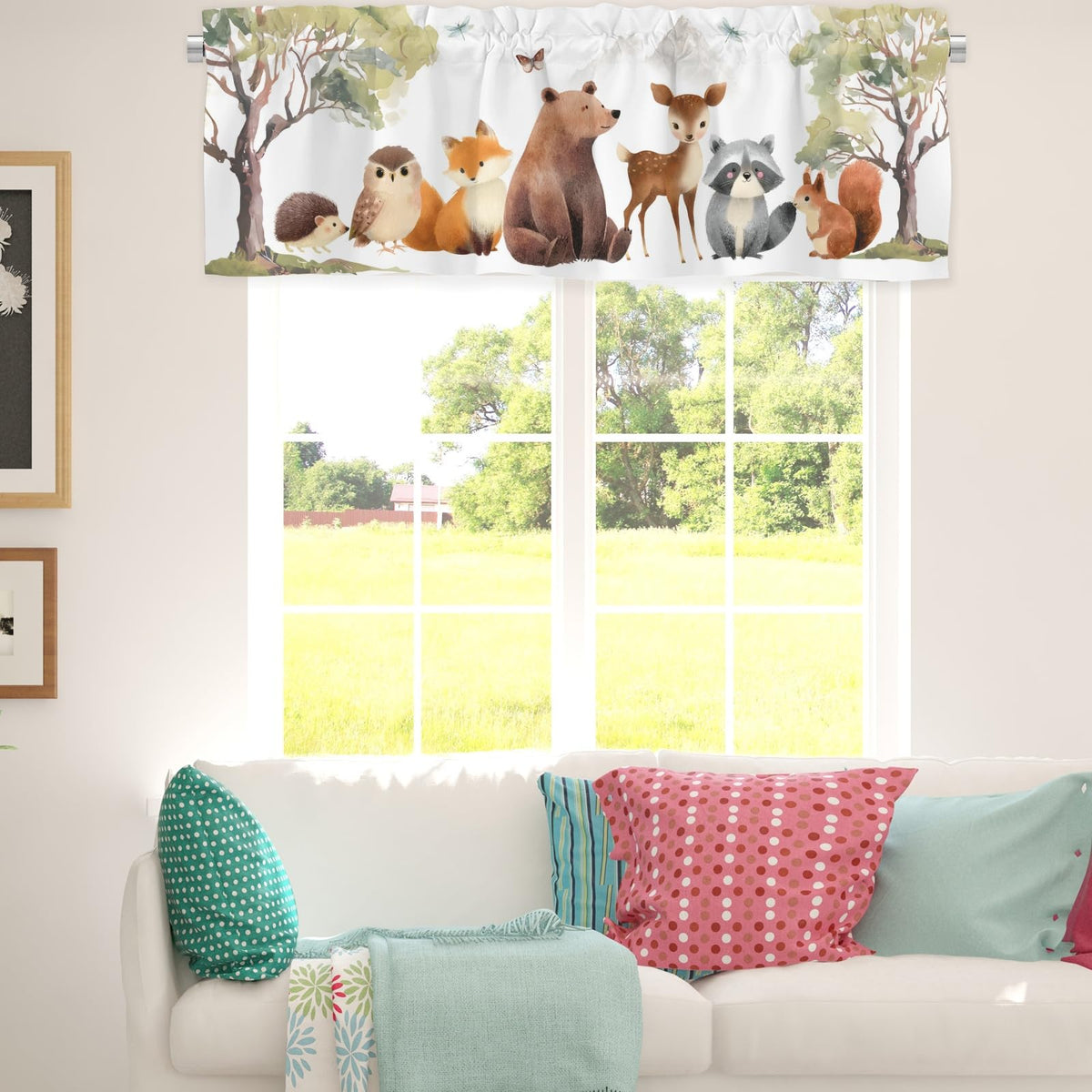 HawSkgFub Baby Boy Girl Animals Nursery Curtains Valance 54 x 18, Unisex Bear Fox Deer Bunny Short Half Topper Window Treatments Rod Pocket, Kids Toddler Bedroom Playroom Home Kitchen Decor