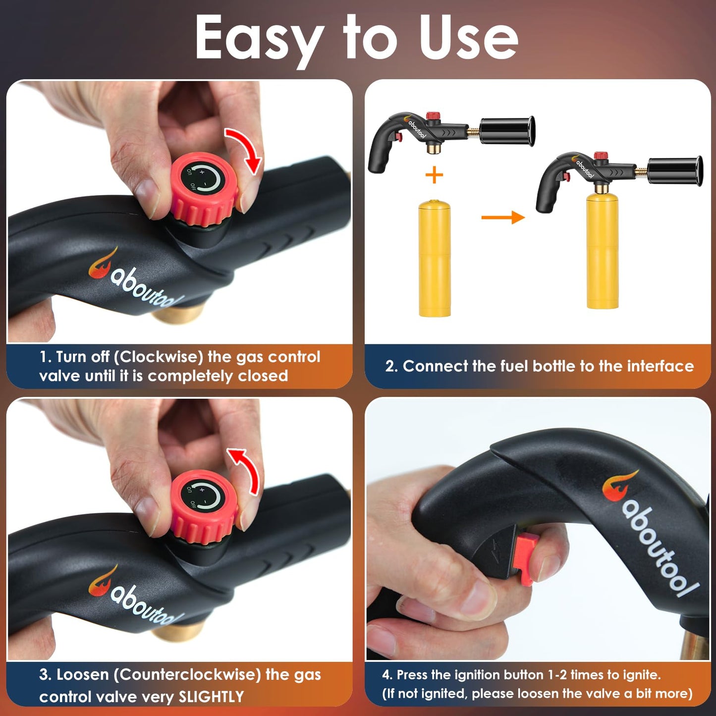 Aboutool Propane Torch, Charcoal Starter Flame Thrower Sous Vide Cooking Torch with Igniter Searing Torch for BBQ Grill Campfire Starter (Propane Tank Not Included)