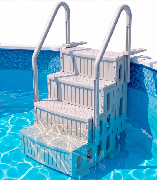 ROMIVO Pool Steps Above Ground with Handrails, 4-Step Above Ground Pool Ladder for 48"–56" Pools, Water-Fill Design, Anti-Slip Wide Treads, Video-Guided Easy Setup, Family Pool Entry Stairs