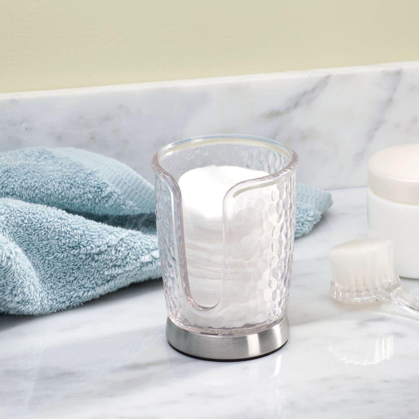 mDesign Plastic/Steel Compact Small Disposable Paper Cup Dispenser Storage Holder for Rinsing Cups on Bathroom Vanity Countertops - Rain Collection - Clear/Brushed