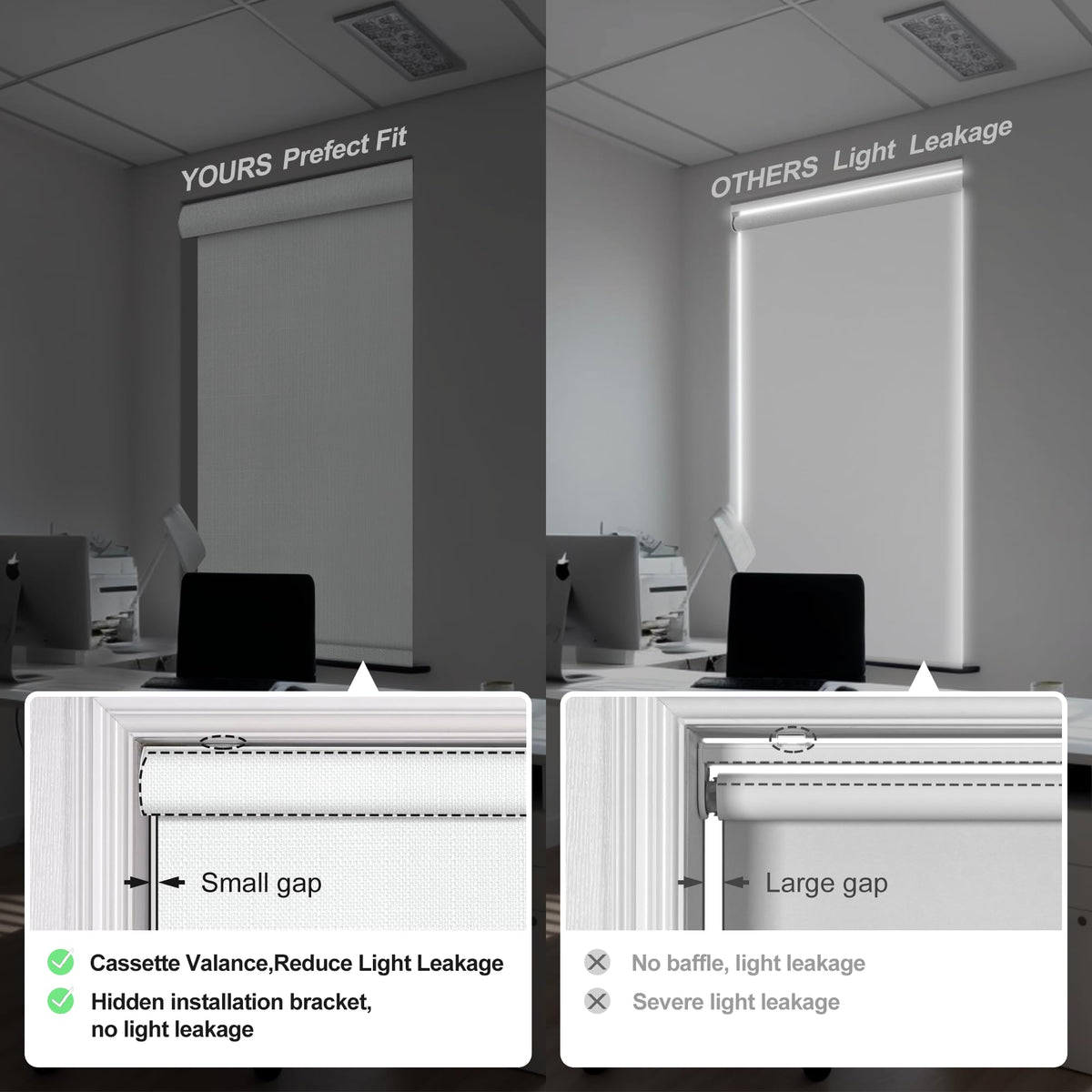 Boolegon Blackout Roller Shades for Windows, White, Custom Size