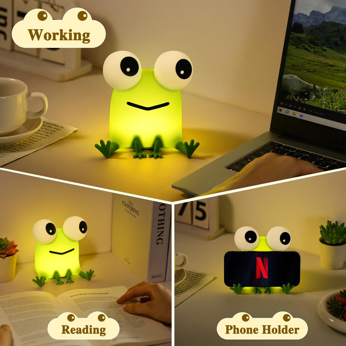 Big-Eyed Frog Lamp Funny Gifts, 3 Dimming+Silicone Random Stuff, Touch+Timer+Cordless Unique Cool Lamps Weird Stuff, Cute Gag Gifts Frog Gifts, White Elephant Gifts for Women,Teens, Men, Kids, Adults