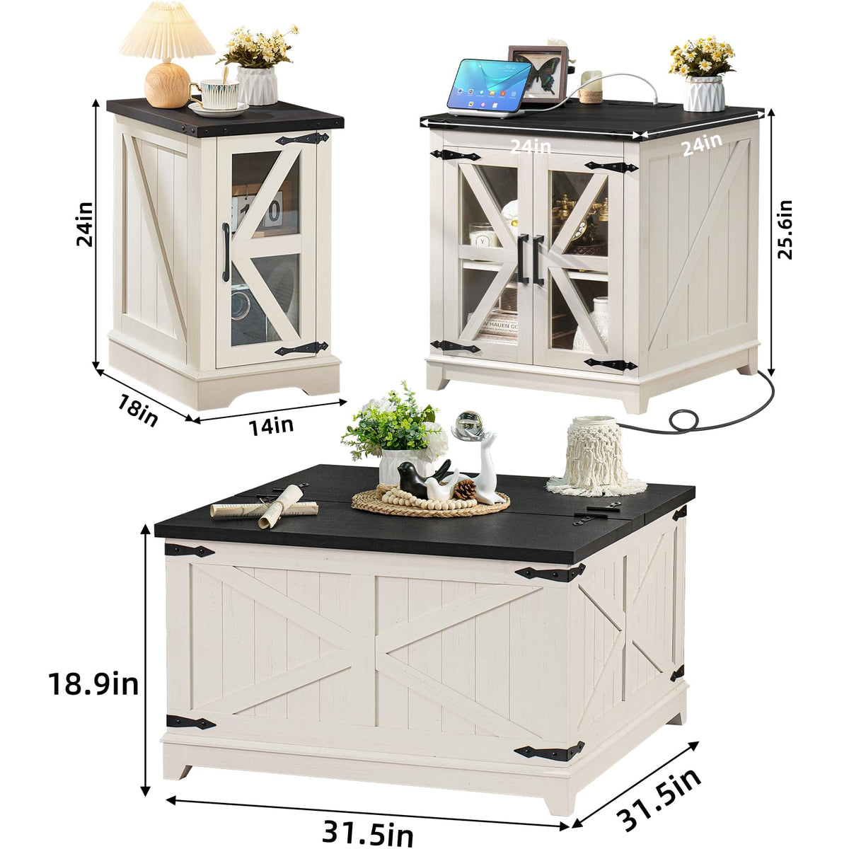 Joaxswe Farmhouse Coffee Table Sets 3