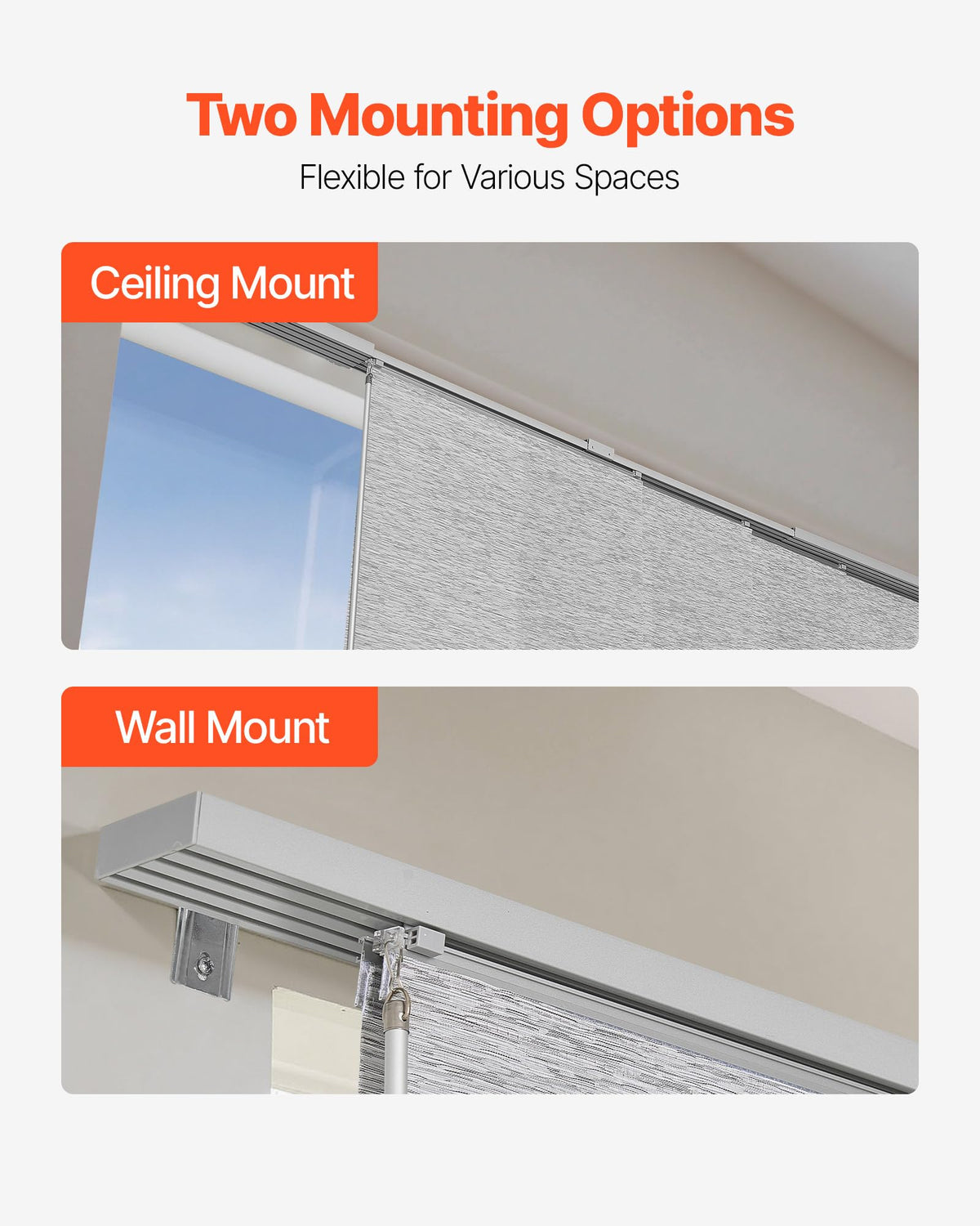 VEVOR Panel Track Blinds, Extendable Track from 45.8 in to 86 in W, Trimmable Panel Curtains Up to 96 in H, Adjustable Vertical Panel Blinds for Sliding Doors, Patio Doors, Room Divider, Window, Gray