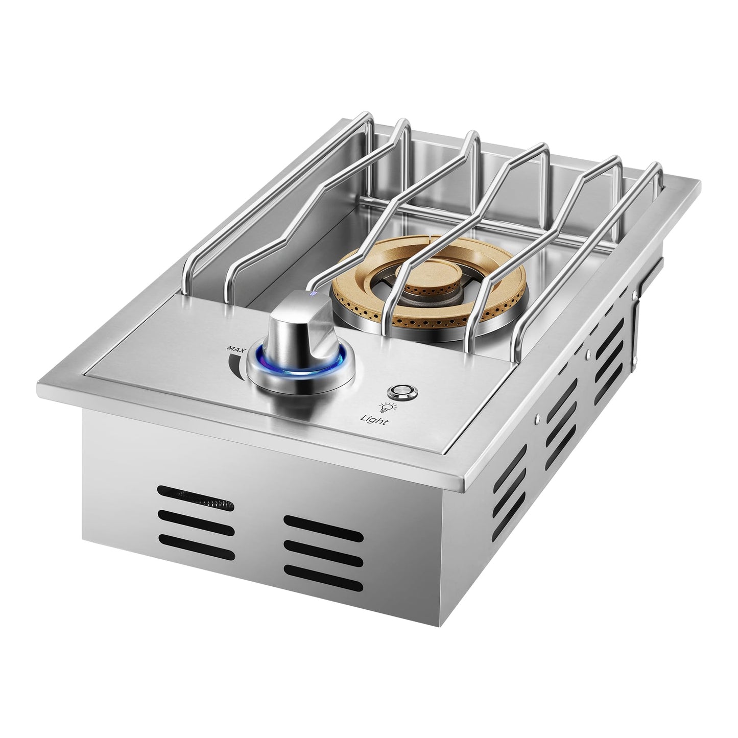 Huishenplus Grilling Side Burners for Outdoor Kitchen,18,000BTU Nature Gas Side Burner Convertible to Liquid Propane, Duty Heavy 304 Stainless Steel, Single Burner for BBQ Island Grill, Gold