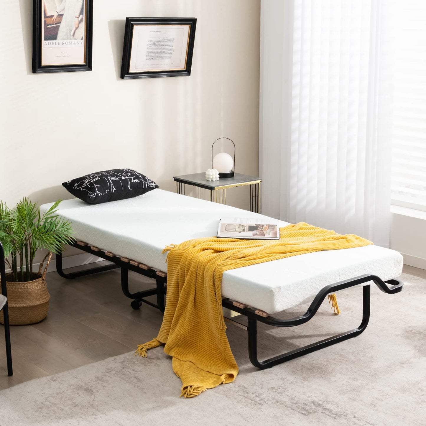 Giantex Folding Bed with Mattress for Adults, Cot Size Rollaway Bed for Guest, Portable Foldable Bed w/Memory Foam Mattress & Metal Frame for Easy Storage, 75"x 31"